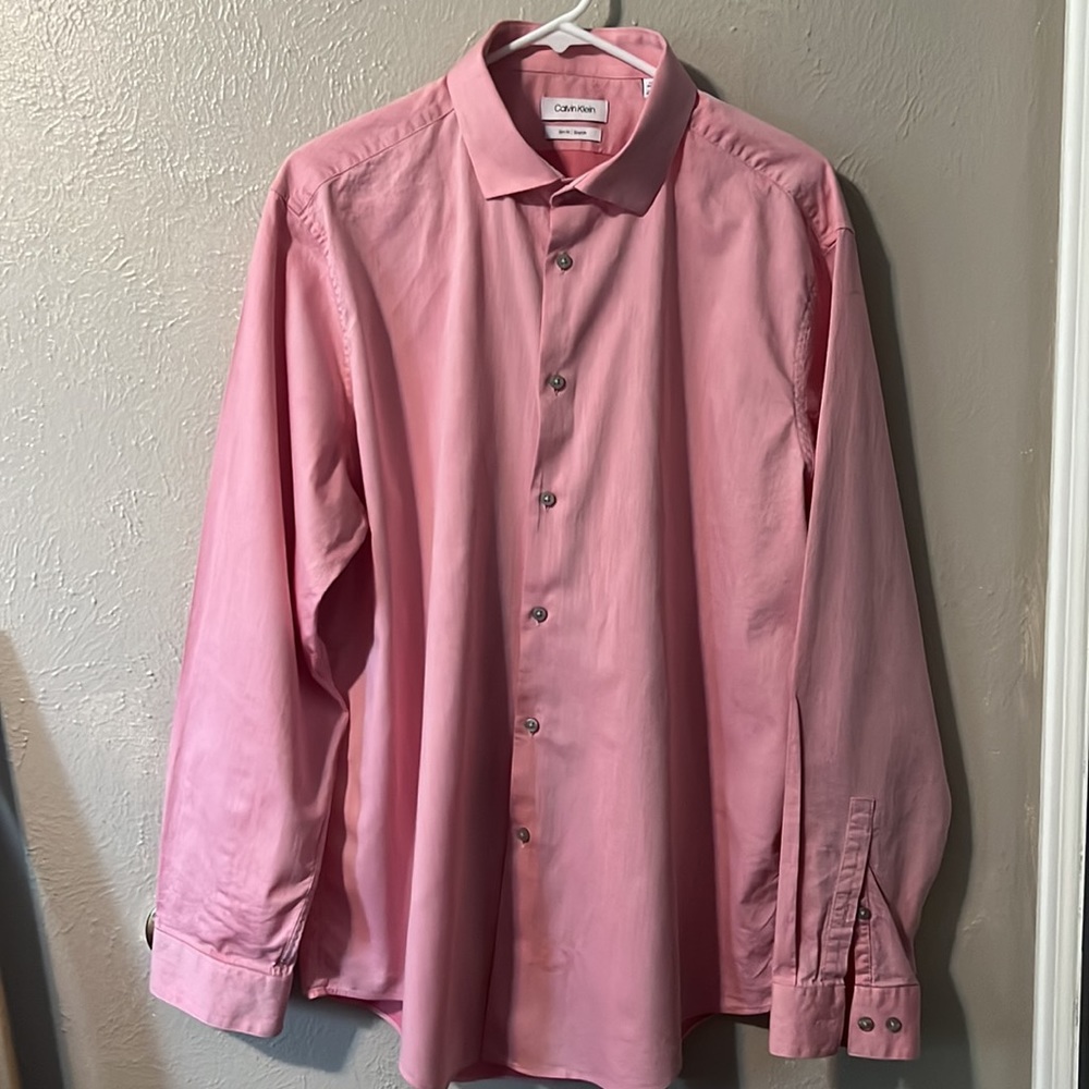 Calvin Klein pink slim fit/stretch button down. Size 17 (XL)
